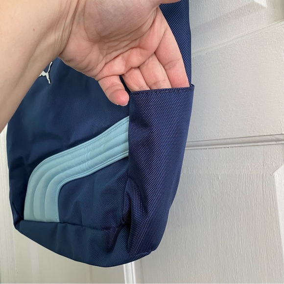 Puma Cartel Tote Bag Dark Blue with Light Blue Trim Silver Hardware Zipper NWT - Picture 6 of 16